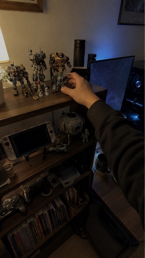 Night, reaching for the hobby shelf